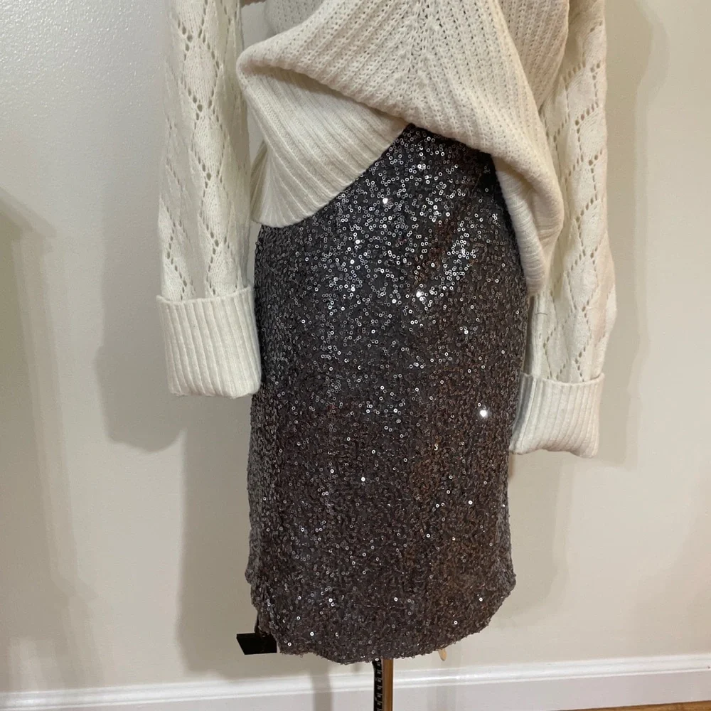 J.Crew silver pewter sequin holiday party dress pencil skirt 0 EUC rare